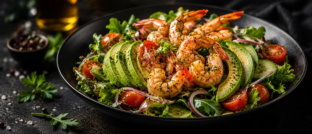Salades fraîches M'KiLa BLOOM : marocaine, avocat-crevettes, fruits de mer